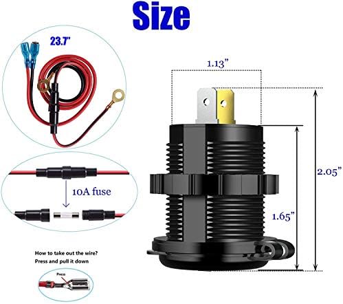Quick Charge 3.0 Dual USB araç şarj soketi, su geçirmez 12 V USB adaptör ve 10 A sigorta, 12 V/24 V gemi arabası, kamyon, motosiklet için (1 adet 36 W) - Görsel 6