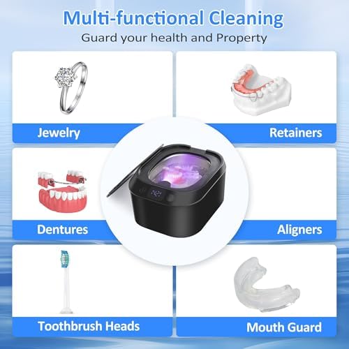Ultrasonic Retainer Cleaner Dental Cleanser, 46KHz Ultrasonic Denture Cleaner Machine with U·Violet Light, 3 Timer Mode Portable Ultrasonic Cleaner for Mouth Guard Aligner Jewelry Ring - Görsel 7