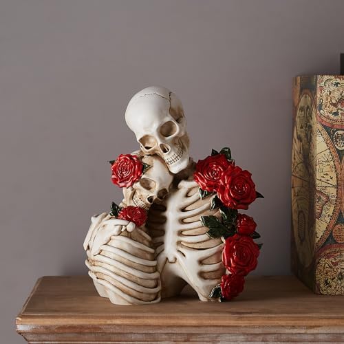 FJS Skull Couple Statue Home Decor, Halloween Decoratons Couple Skeleton Decor, Gothic Resin Skull Sculpture Home Living Room Decoration, Scary Halloween Decorations Indoor - Görsel 5