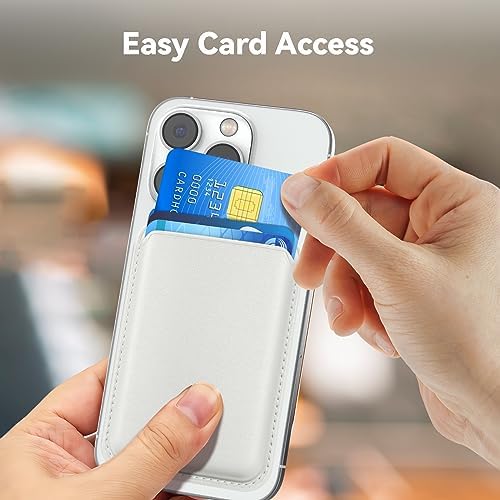 Amzone Stronger Magnetic Wallet Cell Phone Card Holder for iPhone 15 Series, RFID Leather Phone Wallet Stick on Series of iPhone 14/13/12 Pro/Promax and Devices, White - Görsel 2