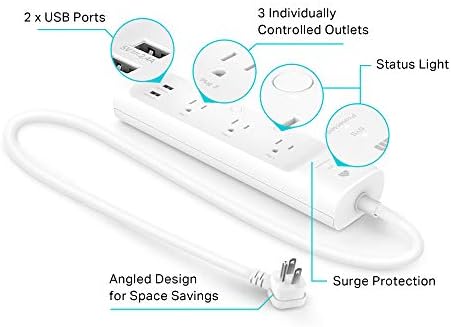 Kasa Smart Plug Power Strip KP303, Surge Protector with 3 Individually Controlled Smart Outlets and 2 USB Ports, Works with Alexa & Google Home, No Hub Required , White - Görsel 3