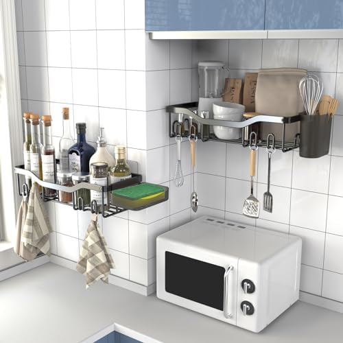 Shower Caddy Adhesive Shower Organizer Bathroom Shower Shelves, Wall Shelf for Inside Shower Storage with Soap Dish&16 Hooks, Rustproof Stainless Steel No Drilling Rack Home Decor 2 Pack Large - Görsel 6