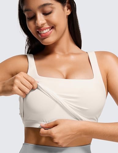 CRZ YOGA Butterluxe Womens Square Neck Longline Sports Bra - Workout Crop Tank Tops Padded with Built in Shelf Yoga Bra - Görsel 4