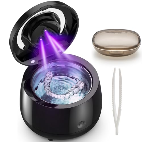 Ultrasonic Retainer Cleaner Machine, 43kHz Ultrasonic Denture Cleaner with Retainer Cleaning Cartridge for Dentures, Aligner, Mouth Guards, Retainer, All Dental Appliances, Black - Görsel 1