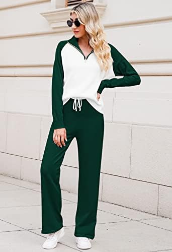 TOLENY Casual Ribbed Knit Lounge Sets for Women Half Zipper Pullover and Drawstring Pants Tracksuit Outfits - Görsel 2