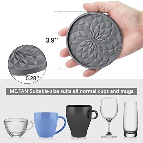 ME.FAN Silicone Coasters [6 Pack] Coasters with Holder - Drinking Coasters - Cup Mat for Drinks - Live for Hot or Cold Drink Thickened, Non-Slip, Non-stick, Deep Tray Black - Görsel 3