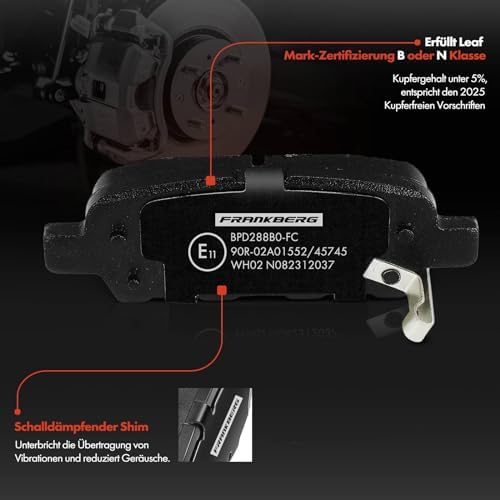 Frankberg Fren balatası seti, akustik aşınma uyarısı, arka aks Qashqai +2 I J10 JJ10E NJ10 1.5L-2.0L 2007-2013 Juke F15 1.2L-1.6L 2010-2023 Replace# 440608H385 ile uyumlu - Görsel 3