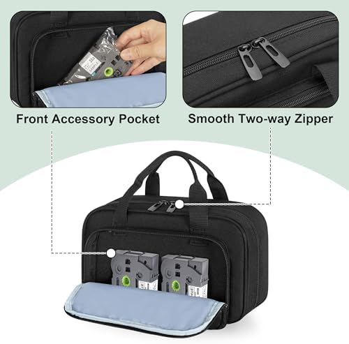 CURMIO Carrying Case Compatible with Brother P-Touch PT-D220/PT-D210 Label Maker, Portable Storage Holder Organizer Bag for Label Printer Machine, Label Tape, AC Adapter, Battery, USB Cable, Bag Only - Görsel 4
