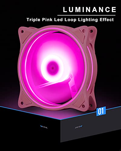 120mm Computer PC Cooling Fan Pink LED Game Case Cooler Fan Quiet 12V Computer PC Fan with Triple Light Loop 3-Pack - Görsel 2