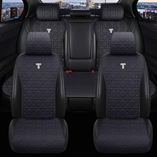 Menifomory Schwarze Leder-Sitzbezüge, Universal-Sitzbezüge, 2/3 bezogen, 11 Stück, für Auto, LKW, Van, SUV (C-Schwarz) - Görsel 6
