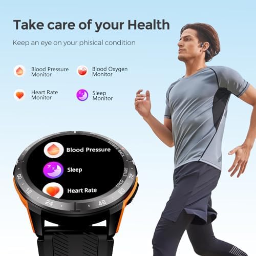 VIRAN W101 Smart Watch for Men, 1.43" AMOLED Screen Round Fitness Watch with Bluetooth Call, Blood Pressure SpO2 Heart Rate Sleep Monitor, 10M Waterproof Outdoor Rugged Smart Watch for iOS Android - Görsel 5
