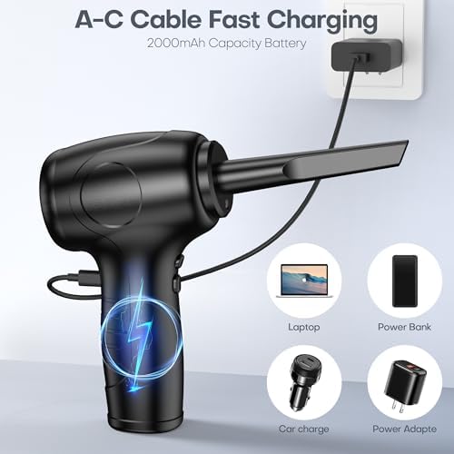Mini Portable Cordless Air Duster, Compressed Air Duster for PC & Keyboard Cleaning, Rechargeable Electronic Air Blower, Computer Air Pressure Cleaner with LED Display - Görsel 7