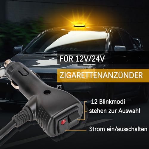 ROUTEKING 64 LED Rundumleuchte - 12/24V Gelb Warnleuchte led magnet, 12 Blitzmuster IP65 Warnblinkleuchte Blitzlicht Auto LKW KFZ Dach Stroboskop Lamp (Orange) - Görsel 5