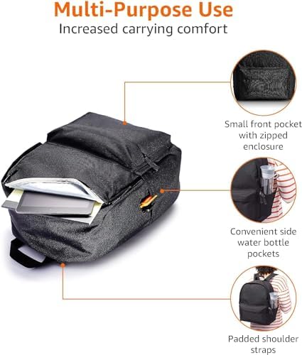 Amazon Basics Classic Backpack, Black - Görsel 4