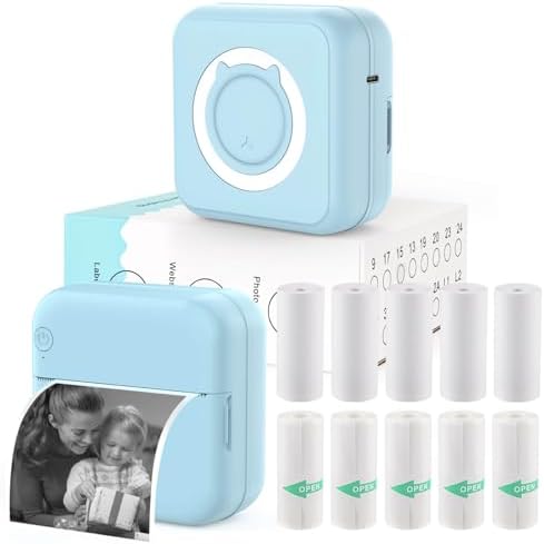 Pocket Printer for iPhone/Android, Wireless Mini Sticker Printer with 10 Rolls Thermal Paper, Blue-Tooth Thermal Mini Printer Portable for Notes Journal Memo Photo Study, Blue - Görsel 1