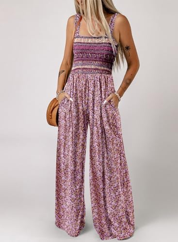Dokotoo Women's Casual Loose Overalls Jumpsuits One Piece Sleeveless Printed Wide Leg Long Pant Rompers With Pockets - Görsel 2