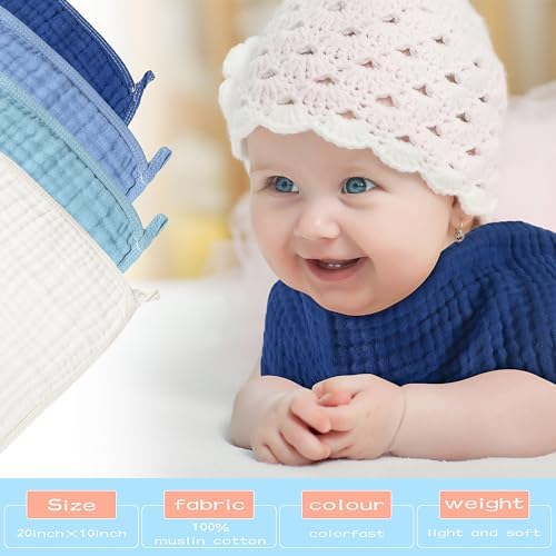 Buryeah 20 Pcs Large 20 x 10 Inch Burp Cloths Multi Colors Washcloths Baby Burping Cloth Diapers 6 Absorbent Layers Face Towels (Cool Colors) - Görsel 4