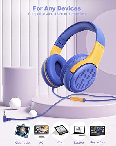 Kids Headphones Wired with Microphone for ipad Computer Laptop for Boys Girls Volume Limit Foldable Over Ear Headset for School 3.5mm Jack - Görsel 5