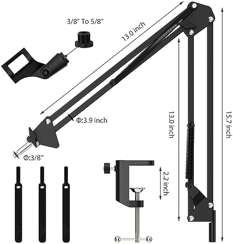K KASONIC Microphone Stand, Adjustable Microphone Desk Stand for HyperX Mic Boom Arm Stand for Broadcasting Recording, Voice-Over Sound Studio, Stages, Streaming, Singing and TV Stations - Görsel 7