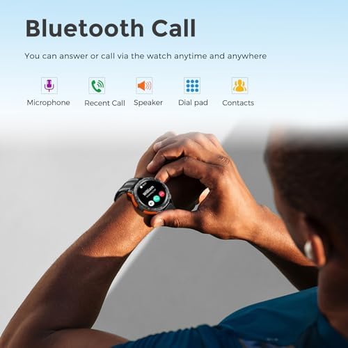 VIRAN W101 Smart Watch for Men, 1.43" AMOLED Screen Round Fitness Watch with Bluetooth Call, Blood Pressure SpO2 Heart Rate Sleep Monitor, 10M Waterproof Outdoor Rugged Smart Watch for iOS Android - Görsel 2