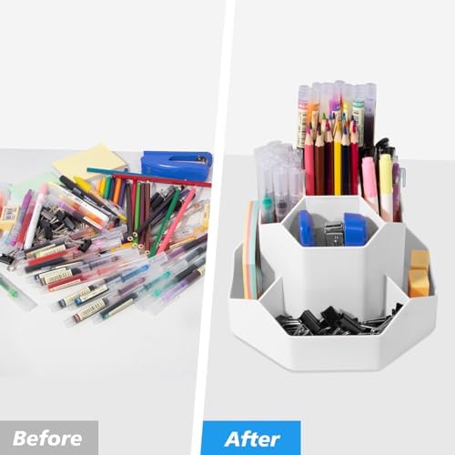 Desk Pen Holder, 9 slot, 360 Degree Rotating Desk Pen Organizer for Teacher Office Supply, Biege - Görsel 5