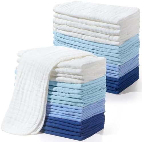 Buryeah 20 Pcs Large 20 x 10 Inch Burp Cloths Multi Colors Washcloths Baby Burping Cloth Diapers 6 Absorbent Layers Face Towels (Cool Colors) - Görsel 1