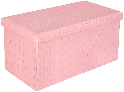 B FSOBEIIALEO Folding Storage Ottoman, Faux Leather Footrest Seat Long Bench Toy Box Chest for Girls, Pink 30"x15"x15" - Görsel 1