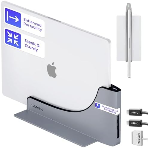 Ascrono Dikey Yerleştirme İstasyonu Hub | Apple MacBook Pro 16 inç, 2021 M1, 2023 M2/M3 & 2024 M4 ile uyumlu, MagSafe fişli | 2X USB-C bağlantı noktası (40Gbps) Thunderbolt-4 uyumlu Dock