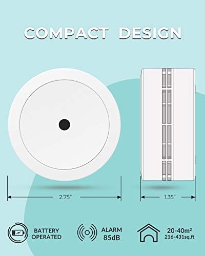 Ecoey Small Smoke Detector Alarm, 10 Year Fire Alarms Smoke Detectors with Built-in 3V Battery, Smoke Alarm with Big Test Button and Silence Function for House, FJ135, 2PACK - Görsel 7