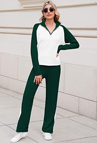 TOLENY Casual Ribbed Knit Lounge Sets for Women Half Zipper Pullover and Drawstring Pants Tracksuit Outfits - Görsel 4
