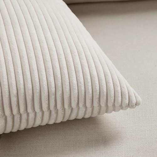 Fancy Homi 2 Packs Boho Cream Decorative Throw Pillow Covers 18x18 Inch for Living Room Couch Bed Sofa, Rustic Farmhouse Home Decor, Soft Corss Corduroy Patchwork Textured Square Cushion Case 45x45 cm - Görsel 5