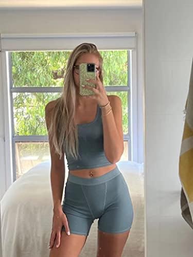 AYWA Casual Workout Sets Two Piece Outfits for Women Ribbed Crop Tank Top High Waist Leggings Active Wear - Görsel 2