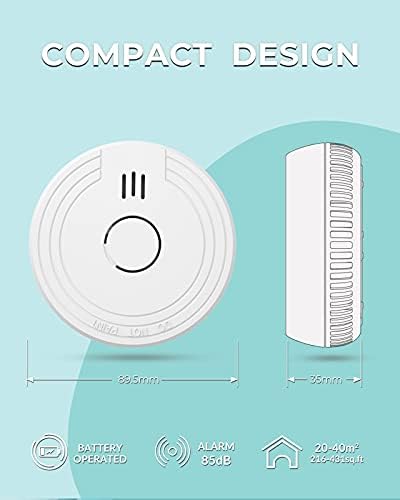 Ecoey Smoke Alarm Fire Detector, Battery Included Photoelectric Smoke Detector with Test Button and Low Battery Signal, Small Fire Alarm for Home, Bedroom FJ136GB, 6 Packs - Görsel 6