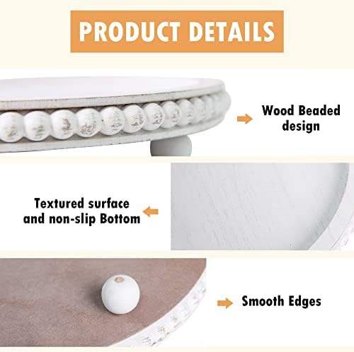 HPC Decor 12in Round Tray for Home Decor- White Wood Beaded Tray- Decorative Round Tray for Living Room Decor, Coffee Table Decor, Kitchen Table Decor or Farmhouse Serving Tray - Görsel 6