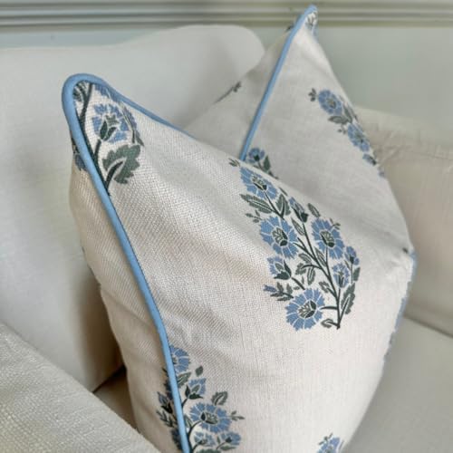 Floral Pillow Cover Camille Blockprint Throw Pillow for Home Grandmillennial 20"x20" Pillow Cover Floral Pillow Cover Grandmillennial Home Decor - Görsel 5