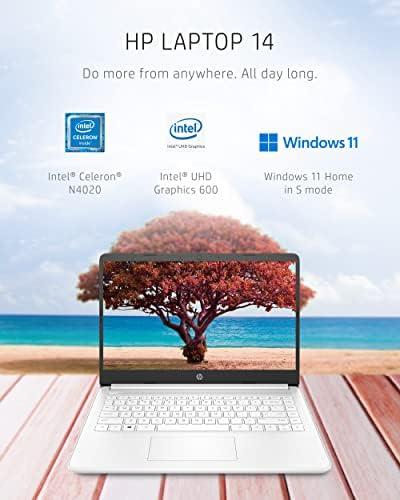 HP 14 Laptop, Intel Celeron N4020, 4 GB RAM, 64 GB Storage, 14-inch HD Touchscreen, Windows 11 Home, Thin & Portable, 4K Graphics, One Year of Microsoft 365 (14-dq0080nr, 2021, Snowflake White) - Görsel 2