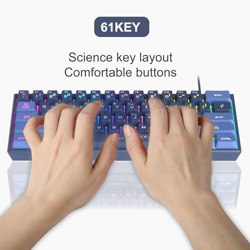 MageGee Mini 60% Gaming Keyboard, RGB Backlit 61 Key Keyboard, TS91 Ergonomic Waterproof Mechanical Feeling Office Computer Keyboard for PC, MAC, PS4, Xbox ONE Gamer(Dark Blue)… - Görsel 3