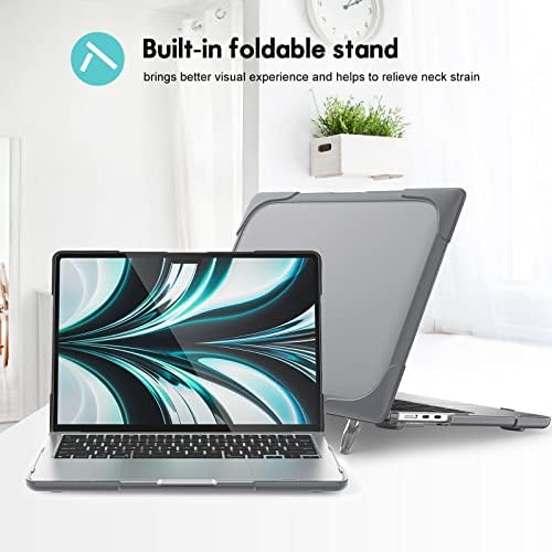ProCase Hard Case for MacBook Air 13.6 Inch 2022 M2 A2681 with Touch ID, Heavy Duty Protective Cover Shell with Foldable Kickstands -Grey - Görsel 3