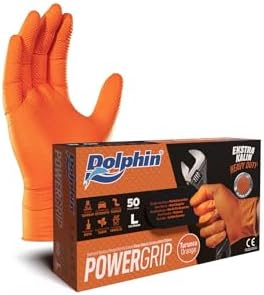 Dolphin PowerGrip Ekstra Kalın Turuncu Nitril Eldiven Elmas Dokulu L 50 Adet
