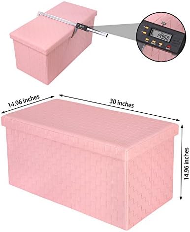 B FSOBEIIALEO Folding Storage Ottoman, Faux Leather Footrest Seat Long Bench Toy Box Chest for Girls, Pink 30"x15"x15" - Görsel 7