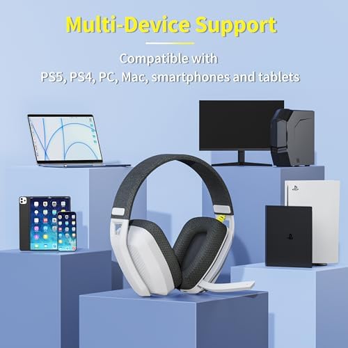 BINNUNE 2.4GHz Wireless Gaming Headset • with ENC Noise Cancelling Mic • for PS4, PS5, PC, Mac,Playstation 4 5, Bluetooth Gaming Headphones • Gamer Headset • with Flip Microphone • for Laptop Computer - Görsel 7