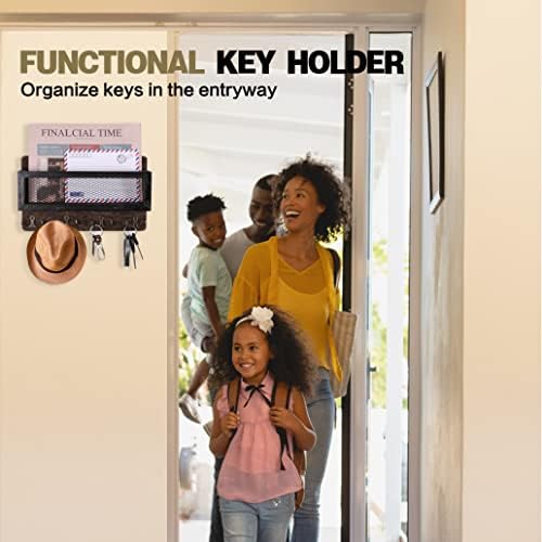 ADIIL Mail and Key Holder for Wall Decorative, Wooden Wall Key Rack Organizer with 4 Double Key Hooks, Wall Mount Key Hanger for Wall with Shelf, Rustic Home Decor for Entryway Hallway, Brown - Görsel 7