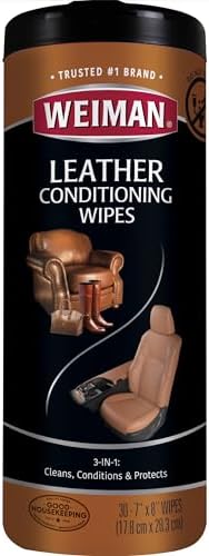 Weiman Leather Cleaner & Conditioner Wipes With UV Protection, Prevent Cracking Or Fading Of Leather Couches, Car Seats, Shoes, Purses - 30 ct - Görsel 1