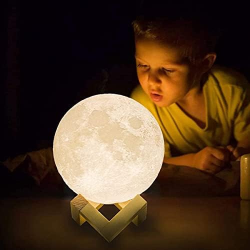 CPLA Moon Lamp 2023 Upgrade 128 Colors with Timing- 3D Printing Moon Night Light for Kids Adults Bedroom Space Decor Cool Gifts for Girls Boys- Wooden Stand & Remote/Touch Control 4.8 inch (Small) - Görsel 4