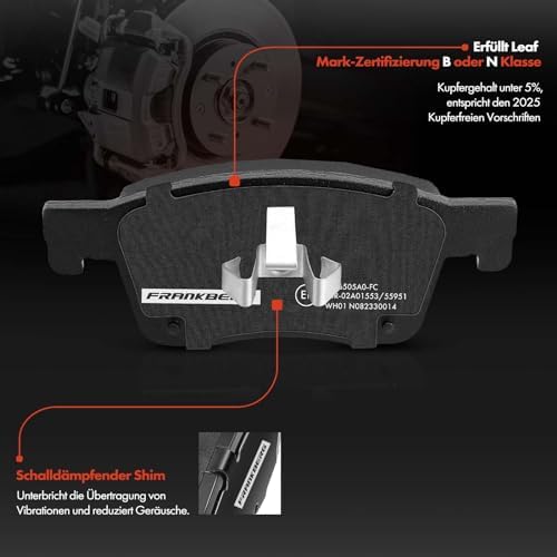 Frankberg 4x Fren Balatası Seti Ön Aks Sol Sağ Astra K B16 1.0L-1.6L 2015-2023 Astra K Sports Tourer B16 1.0L-1.6L 2015-2023 Replace# 95526567 ile uyumlu - Görsel 2