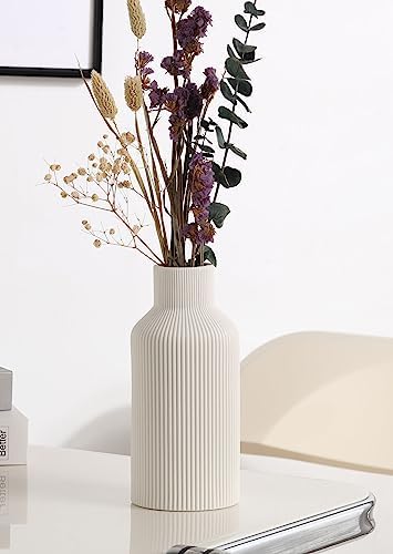 White Ceramic Flower Vase, Minimalist Modern Home Decor, Small Pampas Grass Vases for Table, Shelf Bookshelf, Mantel, Entryway and Centerpieces (8 in) - Görsel 4