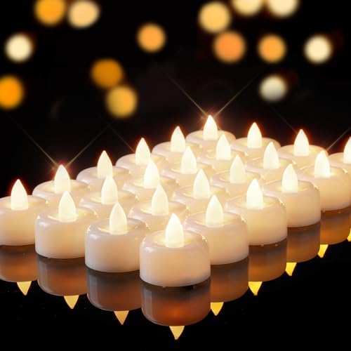 Raycare 24Pack Battery Operated Tea Lights Candles, Long Lasting Fake Candles, Flameless LED Tea Lights, Electric Candles for Wedding, Centerpieces, Home Decor, Halloween, Christmas - Görsel 1