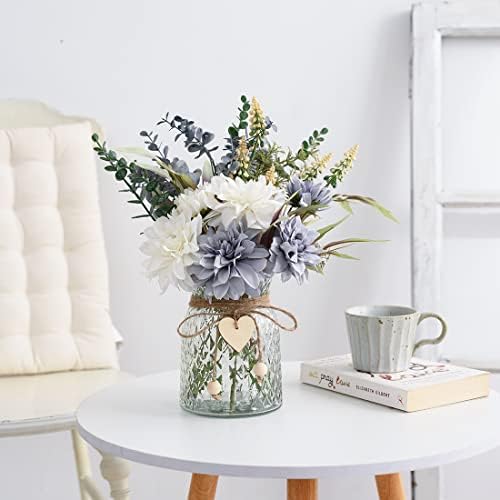 Fake Flowers Artificial Blue Flowers with Vase, Table Centerpieces for Dining Room, Silk Flower Arrangements for Home, Living Room Bathroom Plant Decor, Centerpiece Table Decorations - Görsel 5