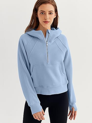 WYNNQUE Womens Quarter Zip Pullover Cropped Hoodies Long Sleeve Fleece Half Zip Sweatshirts Fall Outfits Clothes - Görsel 2