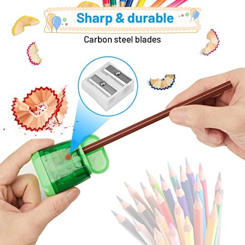 Colored Pencil Sharpeners Manual, Hand Held Small Compact Pencil Sharpener for Kids with Lid Dual Hole, (8-11mm) No.2/Makeup Pencils Classroom Adults Artist Students School Home Office -4PCS - Görsel 3